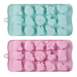 Baking Moulds 15 Cartoon Jelly Pudding Baking Cake Chocolate Ice Tray Handmade Soap Silicone Mold JN07