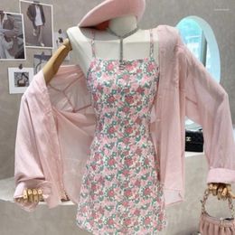 Casual Dresses Strap Mini Dress For Women's Summer 2023 Slim Sweet Design Sense Small French Fragmented Flower Temperament