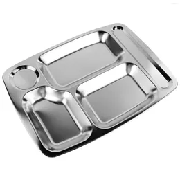 Dinnerware Sets Stainless Steel Dinner Plate Restaurant Tray Lunch Compartment Divided Storage Dish Holder Plates Square