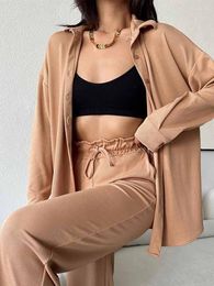 Women's Tracksuits Women Loose Casual Long Sleeve Shirt Set 2023 Summer Solid Colour Trousers 2Piece