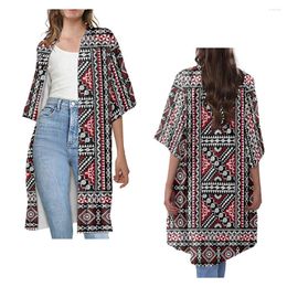 Women's Knits Summer 2023 Womens Fashion Beach Long Kimono Cardigan Polynesian Tribal Samoa Tongan Fiji Print Casual Women Trench Coat