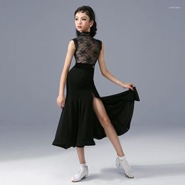 Stage Wear 2023 Girls Ballroom Dance Costume Lace Bodysuit Skirt Kids Prom Waltz Dancing Dress Practice Tango Competition Suit YS4858