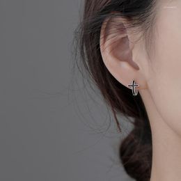 Stud Earrings Fashion Compact Annular Cross Women's Ear Studs Buckle Black Alloy Delicate Tie Temperament Earring Accessories