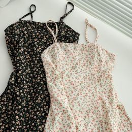 Casual Dresses 2023 Summer Mini Dress Women Vintage Small Fresh Strap Figure Fragmented Flower Slim Tall Sweet Girl Suspenders