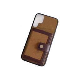 Designer Cell Phone Cases Card Holders Pockets Wallet for Samsung S24 S23 S22 S21 S20 S10 Plus Note 20 Ultra Luxury Full-body Mobile Back Cover Fundas Light Brown Flower