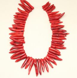 Crystal Approx 48pcs/Strand Chilli Pepper Shape Natural Red Coral Sticks Beads Pendant Necklace,Top Drilled Smooth Coral Jewellery Making