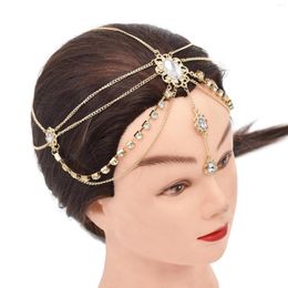 Hair Clips Gypsy Tribal Bride Crystal Head Chain Headpiece Bohemian Ethnic Rhinestone Hairband Headdress Bridal Wedding Accessorise Jewellery