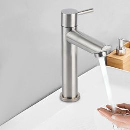 Bathroom Sink Faucets 1x Basin Faucet 304 Stainless-Steel Silver Single Cold Counter