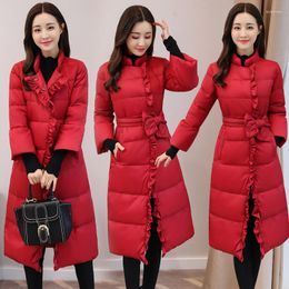 Women's Trench Coats Jacket Women Red Winter Down Cotton Coat Parka Padded Slim Women's Jackets Long Parkas Mujer Jaqueta Feminina KJ739