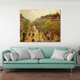 Boulevard Montmartre Spring Handmade Camille Pissarro Painting Landscape Impressionist Canvas Art for Entryway Decor