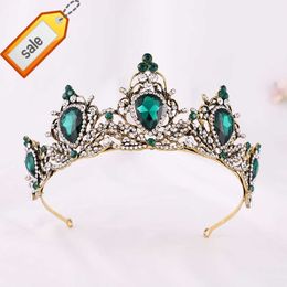 European and American Retro Green Bridal Crown Baroque Rhinestone Crown Headband Wedding Dress Accessories Bridal Jewellery