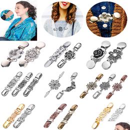 Pins Brooches New Antique Copper Sier Vintage Womens Scarf Flower Brooch Clip Cardigan Sweater Clips Lapel Pins Jewelry G Dhjpy