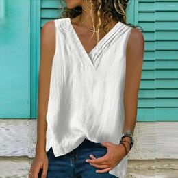 Women's Blouses Leisure White Blouse For Women Summer Fashion V-neck Sleeveless Cotton Linen Top Casual Black Yellow Tanks Tops Blusas Mujer