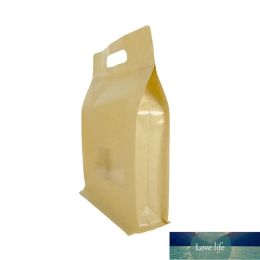 Top 10pcs big measurements brown Kraft paper packaging standing bag with clear window and handle coffee bags eight side sealing pouches