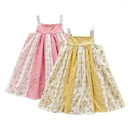 Vestidos de menina sem mangas sem mangas vestido de patchwork estampado floral para menina de 3 a 8 anos tamanho 12 meninas com mangas