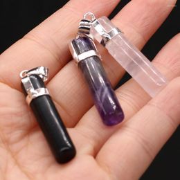 Pendant Necklaces Natural Stone Amethyst Crystal Pillar Pink Quartz Agates Charms For Jewellery Making DIY Necklace Accessories 8x40mm