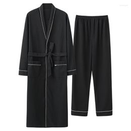 Men's Sleepwear Long Sleeve Robes Pants 2pcs/set Autumn Winter Men Cotton Pyjamas Sets Pijamas Hombre Pyjamas Male XXL 3XL 4XL