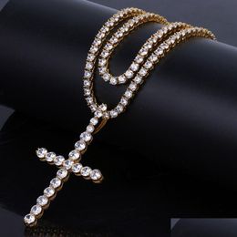 Pendant Necklaces 18K Gold Iced Out Cz Cubic Zirconia Cross Necklace Tennis Chains For Men And Women Fl Diamond Hiphop Rapper Jewelr Dhdck