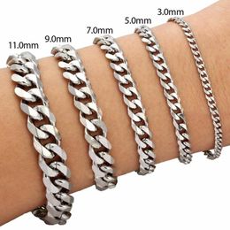 Link Bracelets Trendy Cuban Chain Classic Stainless Steel 3/5/7/9mm Width Bracelet For Men Women Jewelry Gift Sl617