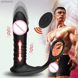 Silicone Anal Vibrator Thrusting Prostate Massager Dildo Vibrator Anlal Butt Plug Delay Ejaculation Penis Ring Sex Toys for Men L230518