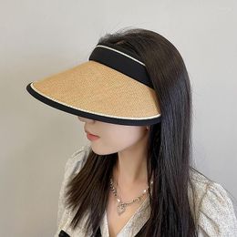 Wide Brim Hats Spring And Summer UV Protection Straw Empty Top Sun Hat Female Can Roll Storage Vinyl Large Eaves Sunscreen Visor Tide