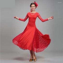 Stage Wear 2023 Adult Modern Dance Dress For Women Dancing Ballroom Waltz Tango Spanish Flamenco Costumes Lace Standard Dresses