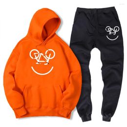 Men's Tracksuits Smiling Bicycle Face Funny Cycling Men Hoody Pant Fashion Warm Sportswear Suit Winter Sweatshirt Sweatpant 2 Piece Sets