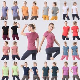 Lu hizalama lu kız yoga yuvarlak boyun üstleri tshirt kısa kollu spor hızlı teknoloji hızlı hız spor salonu tişört tişört kadın popüler koşu tişörtleri atletik hızlı hız