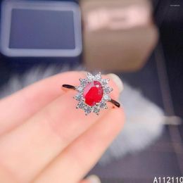 Cluster Rings Fine Jewelry 925 Sterling Silver Inset With Natural Gemstone Women's Classic Flower Ruby Adjustable Ring Support Detecti