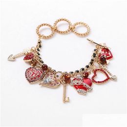 Chain New Luxury Designer Womens Christmas Heart Key Diamond Charms Bracelets Xmas Bracelet Jewelry Gifts For Women Girls Drop Delive Dh6Bh