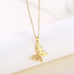 Pendant Necklaces Design Sense Dancing Butterfly For Women Trendy Sweet Sexy Stainless Steel Neck Chain Jewellery Wholesale