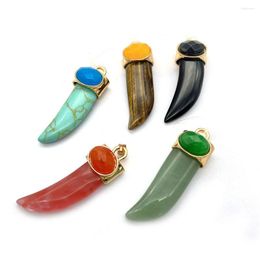 Pendant Necklaces Natural Stone Green Aventurine Wolf Tooth Pendants Fashion Jewellery DIY Necklace Tiger Eye Agate Bull Horns Shape Charm