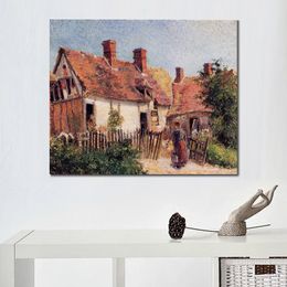 Impressionist Landscape Canvas Art Old Houses at Eragny Camille Pissarro Painting Handmade Artwork for Hotel Lobby