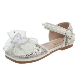 Sandals Baby Shoes Wedge Children Footwear Girls Pearl Summer Sequin Hollow Leather Mesh Bowknot Princess Korea F11493