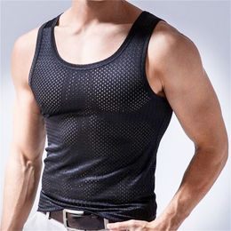 Men's Tank Tops Men Tops Ice Silk Vest Outer Wear Quick-Drying Mesh Hole Breathable Sleeveless T-Shirts Summer Cool Vest Beach Travel Tanks 230607