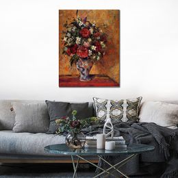 Handmade Canvas Art Vase of Flowers Camille Pissarro Painting Impressionist Landscape Artwork Bathroom Decor