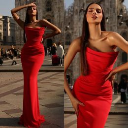 Sexy Red Prom Dresses Strapless Party Evening Dress Pleats Formal Long Special Occasion dress