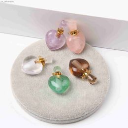 Fragrance Hot Sale Natural Crystal Heart Shape Perfume Bottle Healing Necklace Essential Oil Diffuser Charms Pendant For Jewelry Making L230523