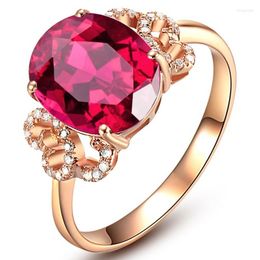 Cluster Rings Romantic Red Crystal Ruby Gemstones Diamonds For Women 14k Rose Gold Colour Jewellery Bague Bijoux Beauty Accessories Gifts