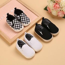 First Walkers Boys And Girls' Baby Shoes Fashion Plaid Breathable Canvas Casual Soft Cotton Sole Sports Born Sport