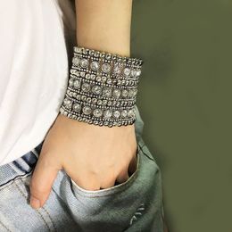 Chain Classic Fashion Luxury Bracelets for Women Wide Retro Punk Crystal Retractable Woven Beaded Bracelet 230606