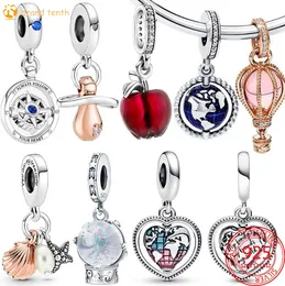 925 Sterling Silver for pandora charms authentic bead New Star Pearl Pendant Family Spinning Heart Globe Dangle