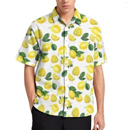 Men's Casual Shirts Watercolor Fruit Pattern Loose Shirt Man Beach Yellow Lemons Print Hawaiian Graphic Streetwear Oversized Blouses
