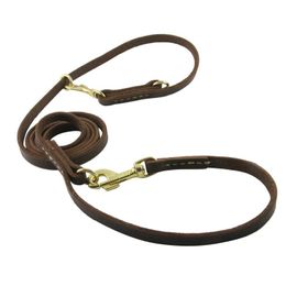 Leashes Real Leather Two Dog Leash Double Leashes P chain Collar Multifunctional Long Short pet Dog Walking Training Lead Tie dogs leash