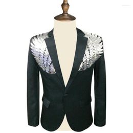 Men's Suits Sequins Suit Mens Blazer Personality Double Wing Masculino Homme Stage Costumes For Singers Men Clothes Dance Black White