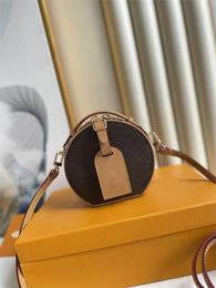 5A Mini Petite Boite Chapeau Round Crossbody Bag With Adjustable Leather Strap Original Cowhidw Trim Canvas Messenger Clutch Pouch Shoulder Bags