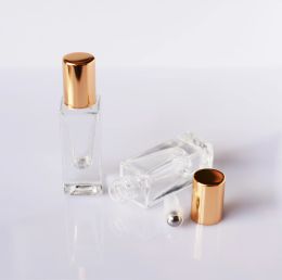 6ml Empty Square Glass Roller Bottle Fragrance Roller Container DIY Perfume Bottles Beauty Lip Gloss Care Empty Packaging Roll-on Bottles