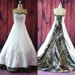 Classic Embroidery Camo Wedding Gown Dresses A line Sweetheart Satin Corset Back Sequin Beaded Bridal Gowns Court Train Real Po303e