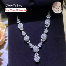 Pendant Necklaces 6 Stones 5mm Full Necklace S925 Silver Water Drops Versatile Clavicle Chain Women's Evening Dress Wedding Jewelry 230607