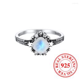 Cluster Rings Classic Moonstone Engagement Ring Cute Stars Square Stone Wedding For Women Real 925 Sterling Silver Jewellery Birthday Gift